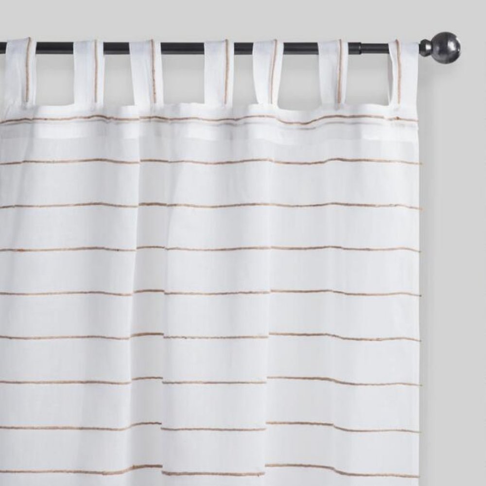 White Jute Striped Sahaj Tab Top Curtains Set Of 2